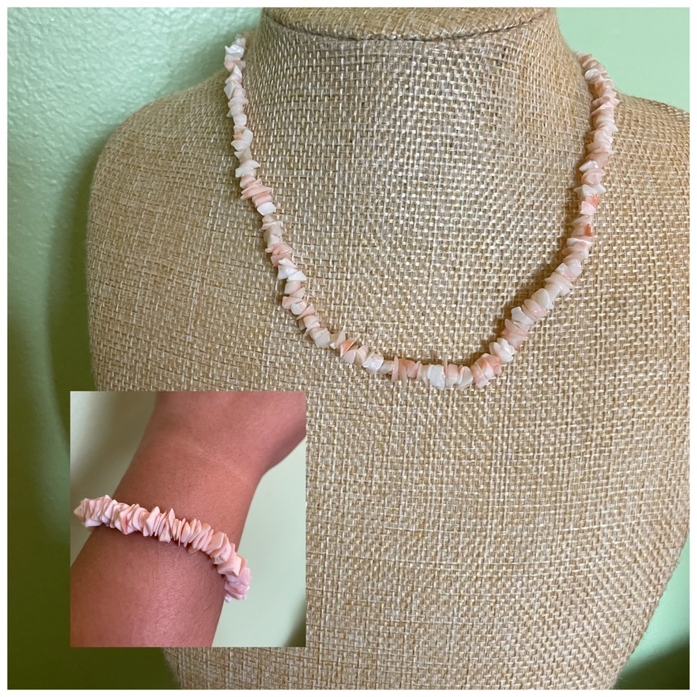 Elegant Pink Coral Necklace and Bracelet Set